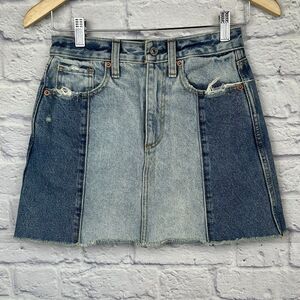 Abercrombie & Fitch Denim Mini Skirt Womens 25‎ Patchwork Y2K Distressed Raw Hem